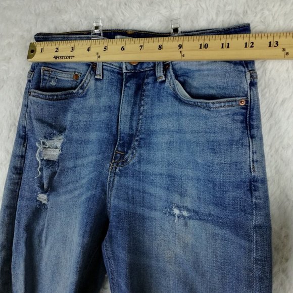 H&M Womens Jeans Skinny Ankle Blue Denim Medium Wash Ripped High Rise 2 - Picture 7 of 13